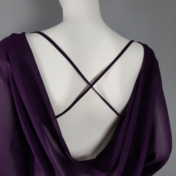 Tobi Womens Sheer Blouse Size Medium Purple Strappy Open Back V-Neck Long Sleeve - Picture 5 of 7